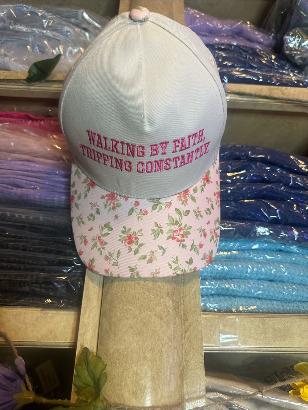 Walking By Faith Pink Floral women’s Baseball Cap